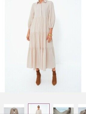 Pomander Place by Tuckernuck Sandstone Mabel Maxi Dress size M Tier Long Sleeve
